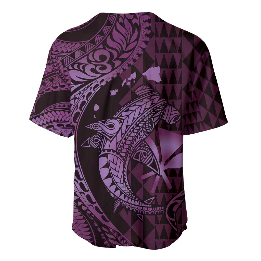 Aloha Hawaii Hammerhead Shark Baseball Jersey Purple Kakau and Polynesian Tattoo LT03 - Polynesian Pride