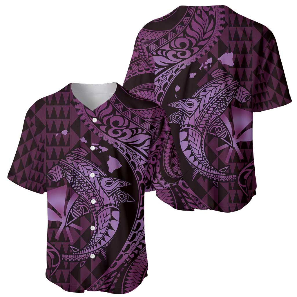 Aloha Hawaii Hammerhead Shark Baseball Jersey Purple Kakau and Polynesian Tattoo LT03 - Polynesian Pride