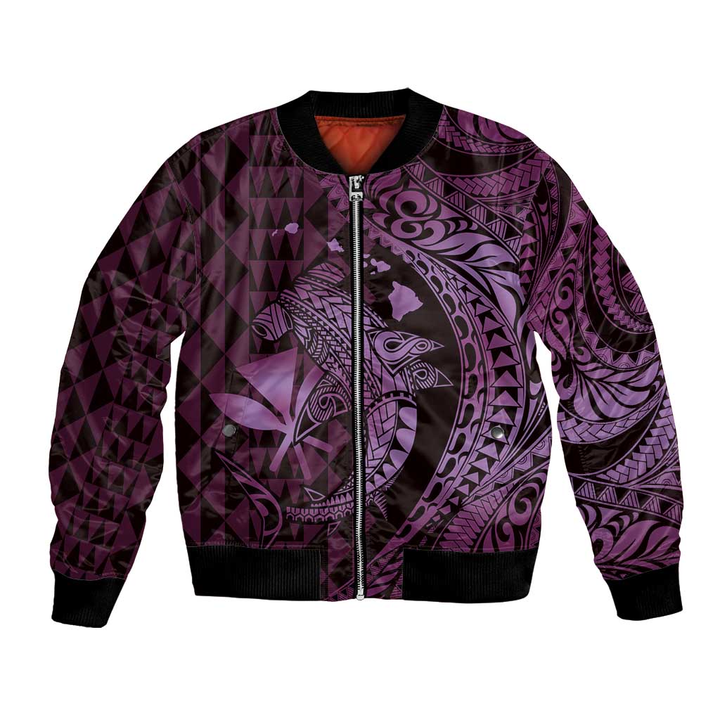 Aloha Hawaii Hammerhead Shark Bomber Jacket Purple Kakau and Polynesian Tattoo LT03 Unisex Purple - Polynesian Pride