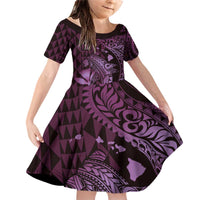 Aloha Hawaii Hammerhead Shark Family Matching Off Shoulder Short Dress and Hawaiian Shirt Purple Kakau and Polynesian Tattoo LT03