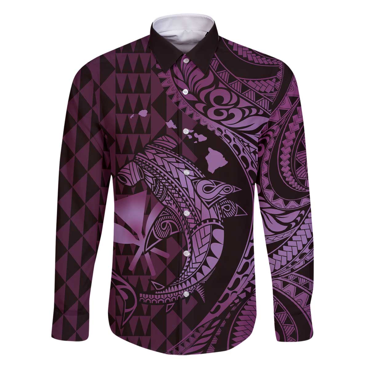 Aloha Hawaii Hammerhead Shark Family Matching Puletasi and Hawaiian Shirt Purple Kakau and Polynesian Tattoo LT03