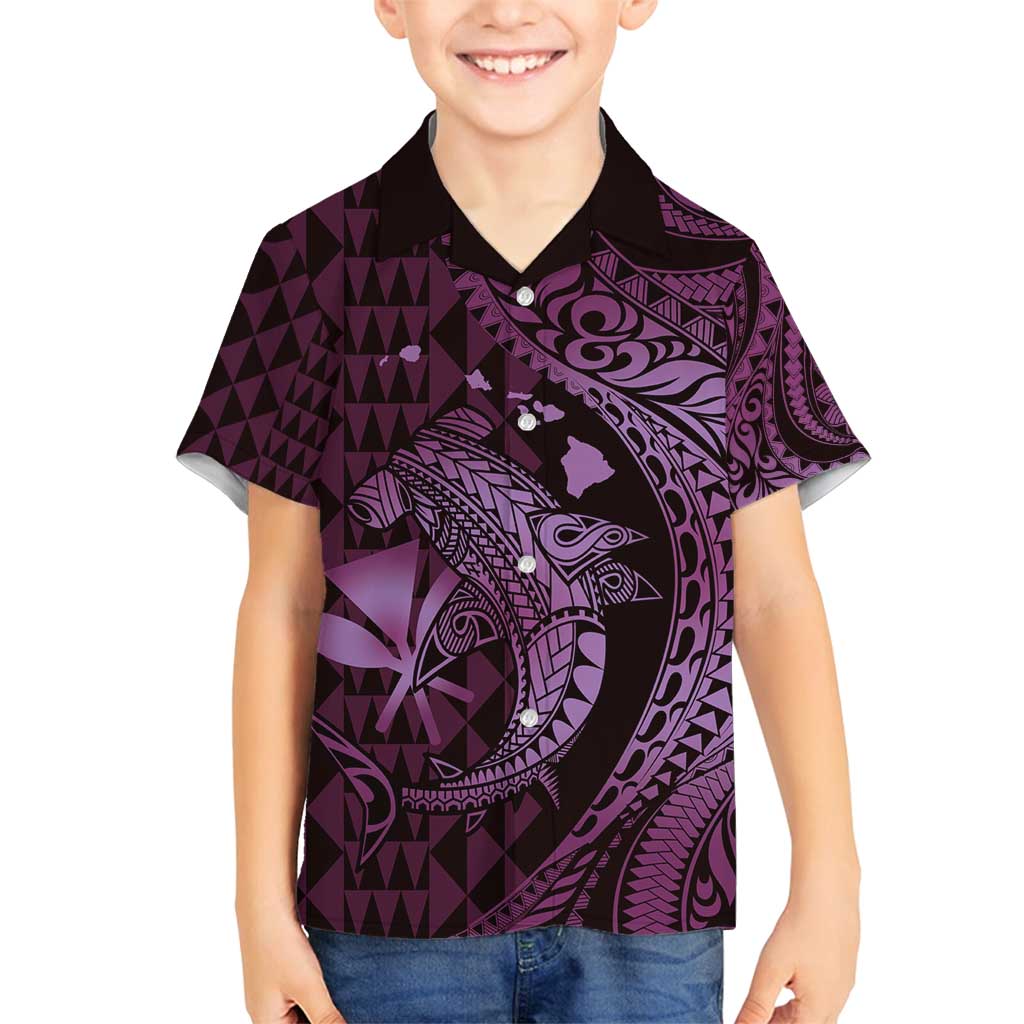 Aloha Hawaii Hammerhead Shark Family Matching Summer Maxi Dress and Hawaiian Shirt Purple Kakau and Polynesian Tattoo LT03 Son's Shirt Purple - Polynesian Pride