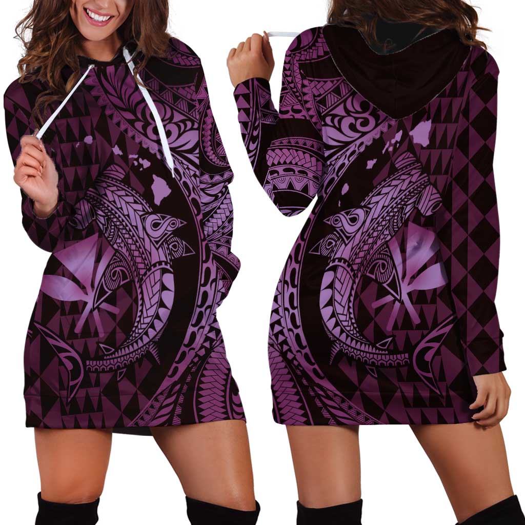 Aloha Hawaii Hammerhead Shark Hoodie Dress Purple Kakau and Polynesian Tattoo LT03