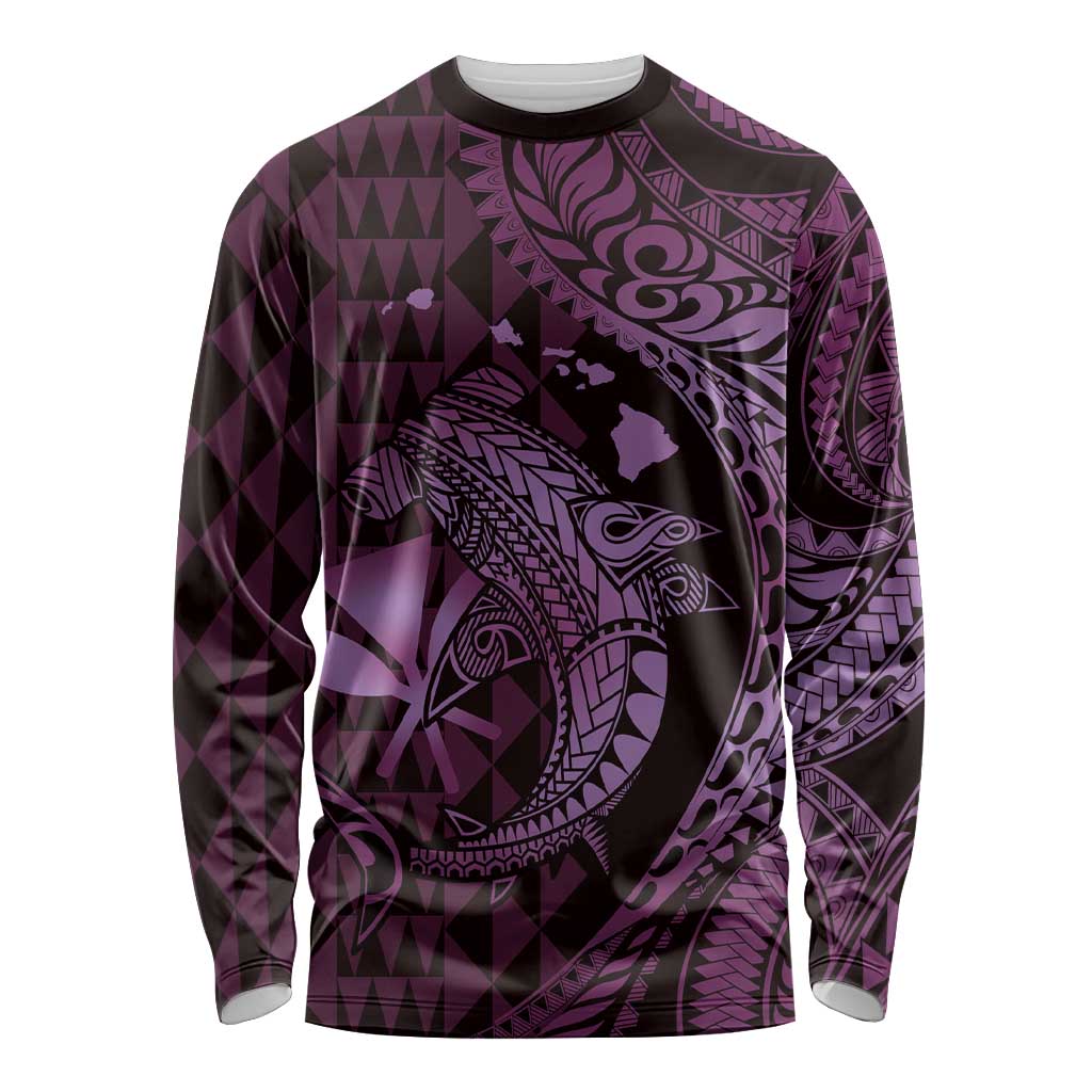 Aloha Hawaii Hammerhead Shark Long Sleeve Shirt Purple Kakau and Polynesian Tattoo LT03 Unisex Purple - Polynesian Pride
