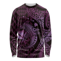 Aloha Hawaii Hammerhead Shark Long Sleeve Shirt Purple Kakau and Polynesian Tattoo LT03 Unisex Purple - Polynesian Pride