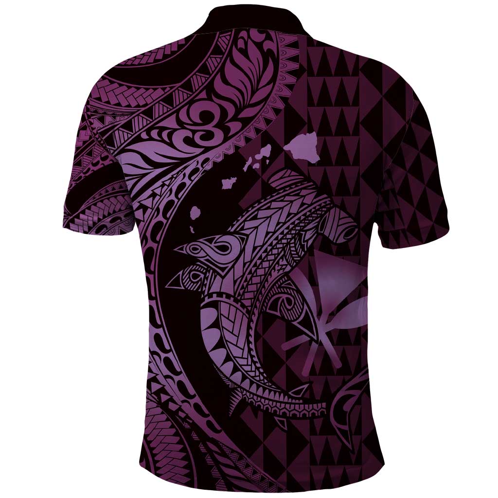 Aloha Hawaii Hammerhead Shark Polo Shirt Purple Kakau and Polynesian Tattoo LT03