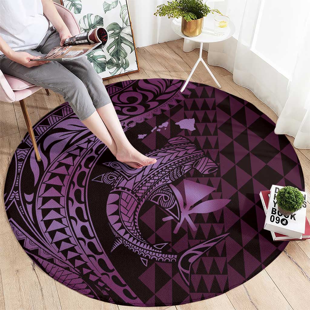 Aloha Hawaii Hammerhead Shark Round Carpet Purple Kakau and Polynesian Tattoo LT03 - Polynesian Pride