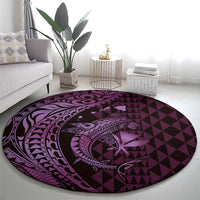 Aloha Hawaii Hammerhead Shark Round Carpet Purple Kakau and Polynesian Tattoo LT03 - Polynesian Pride