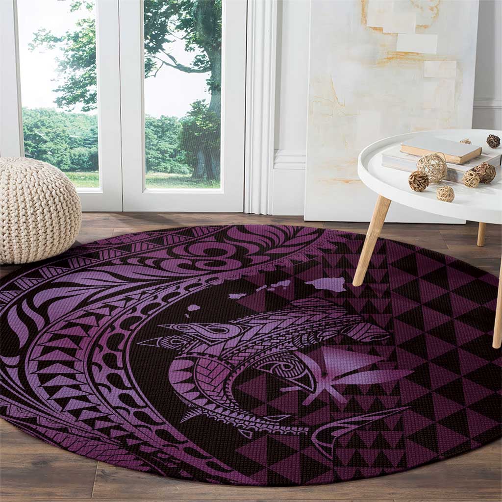 Aloha Hawaii Hammerhead Shark Round Carpet Purple Kakau and Polynesian Tattoo LT03 - Polynesian Pride