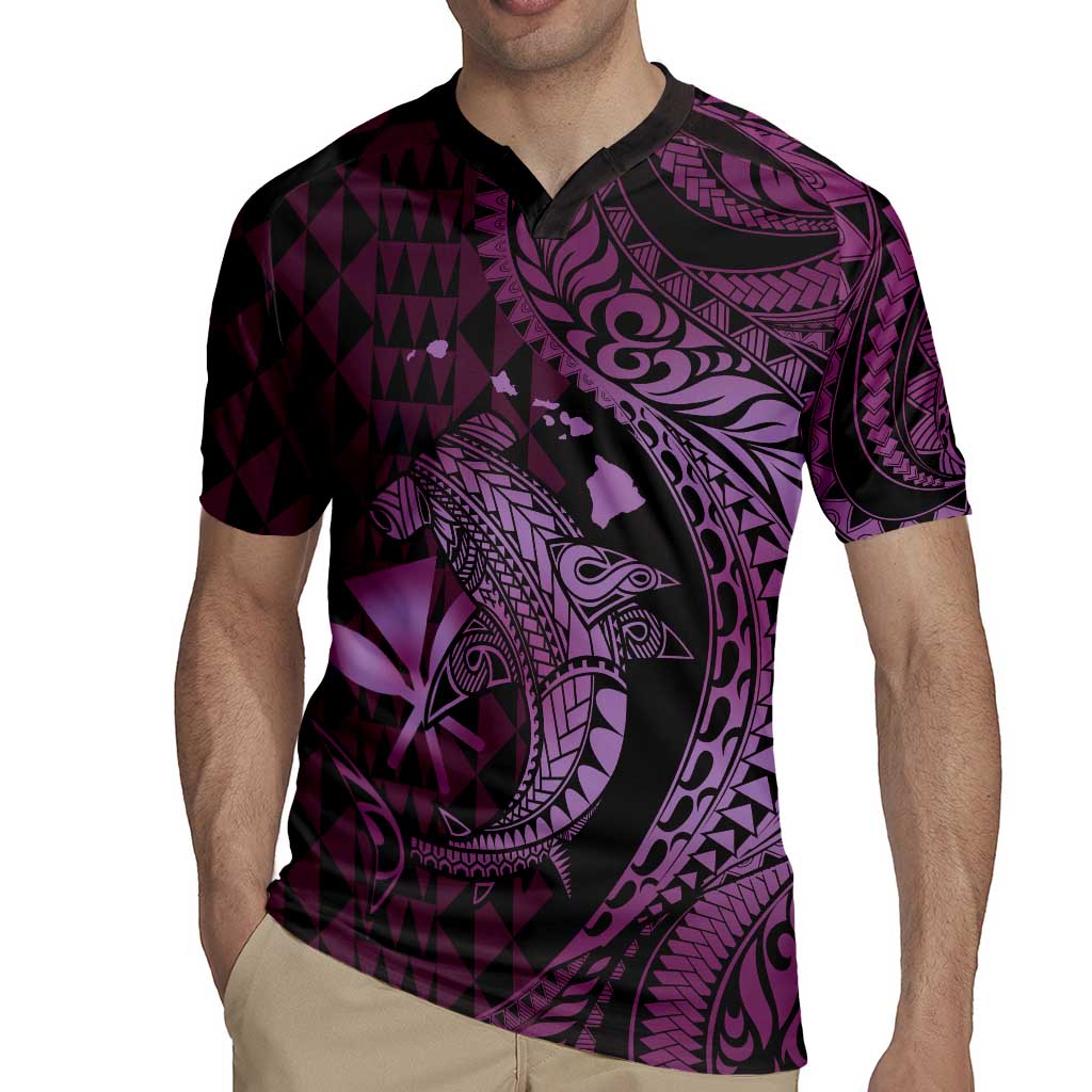 Aloha Hawaii Hammerhead Shark Rugby Jersey Purple Kakau and Polynesian Tattoo LT03