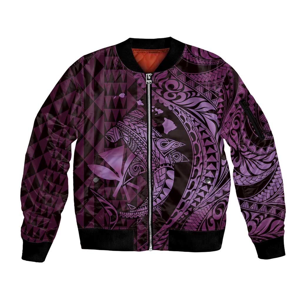 Aloha Hawaii Hammerhead Shark Sleeve Zip Bomber Jacket Purple Kakau and Polynesian Tattoo LT03 Unisex Purple - Polynesian Pride