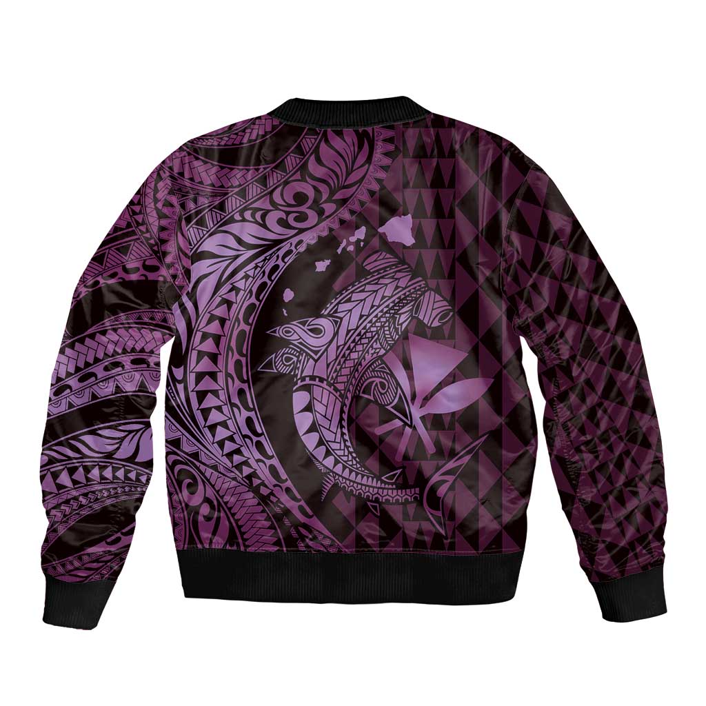 Aloha Hawaii Hammerhead Shark Sleeve Zip Bomber Jacket Purple Kakau and Polynesian Tattoo LT03 - Polynesian Pride