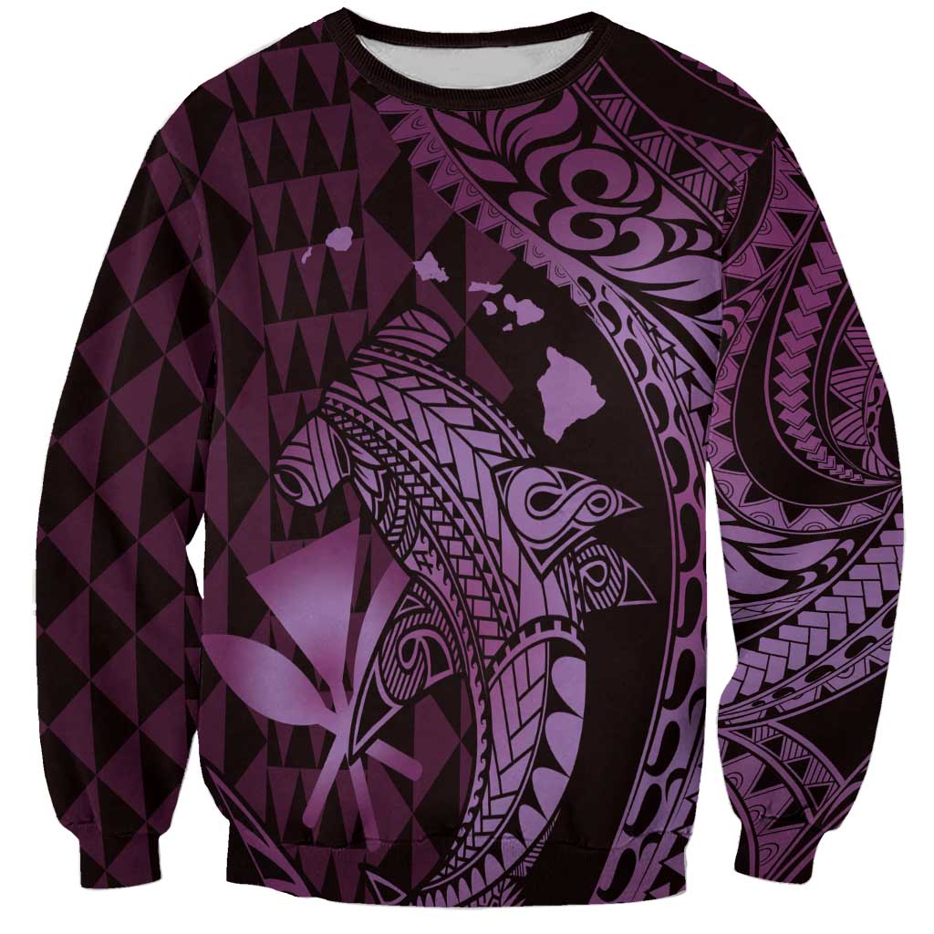 Aloha Hawaii Hammerhead Shark Sweatshirt Purple Kakau and Polynesian Tattoo LT03