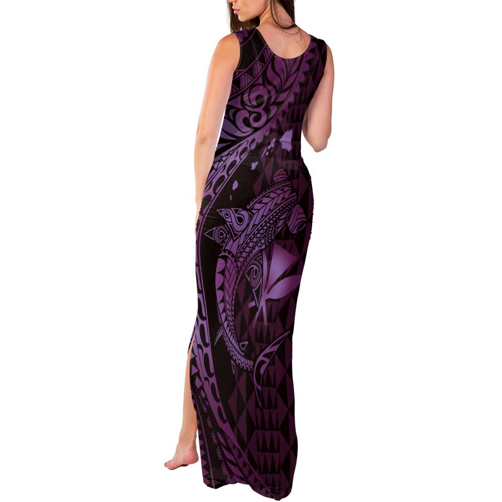 Aloha Hawaii Hammerhead Shark Tank Maxi Dress Purple Kakau and Polynesian Tattoo LT03