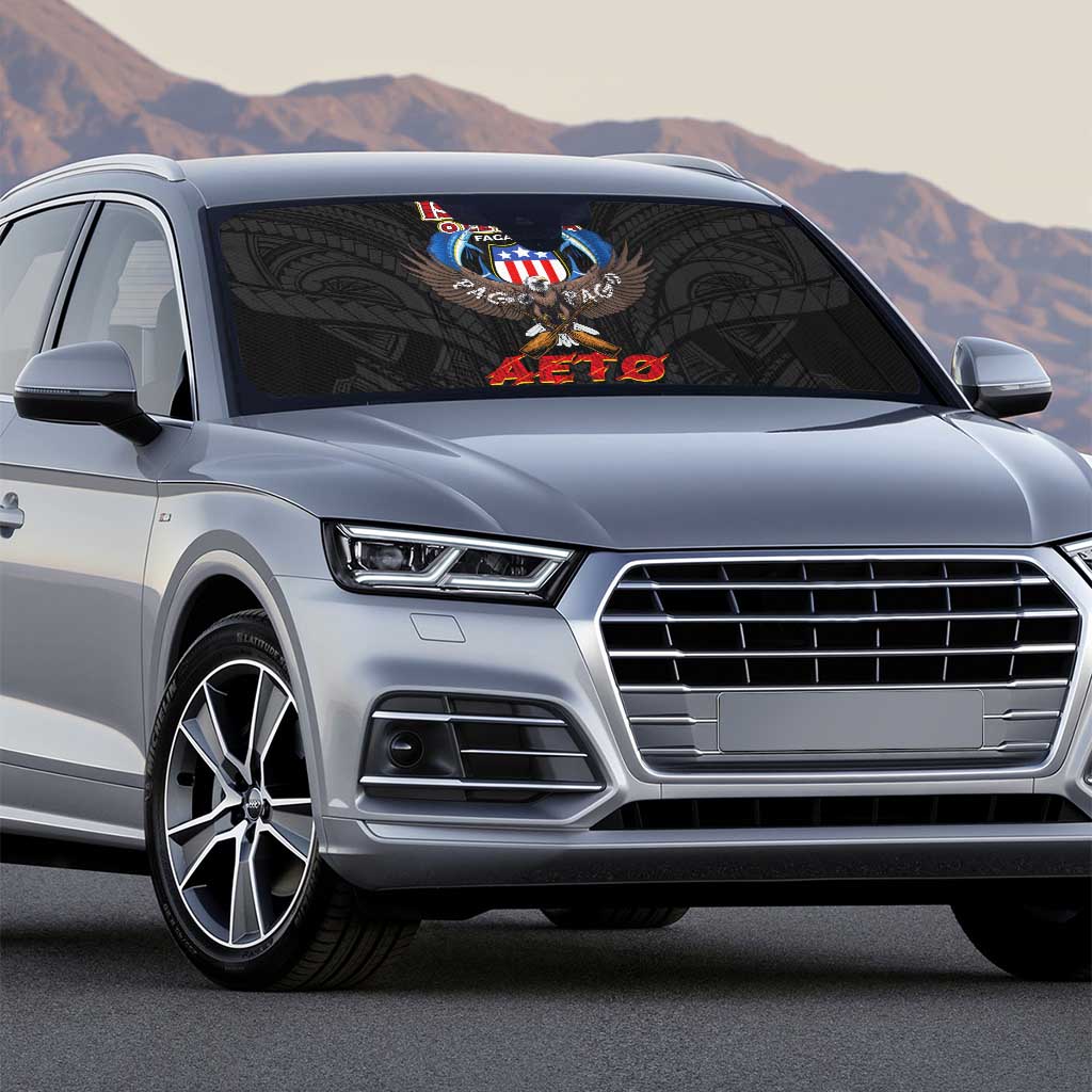 American Samoa Fautasi Auto Sun Shade Pago Pago Aeto and Iseula o le Moana of Fagatogo Black Color - Polynesian Pride