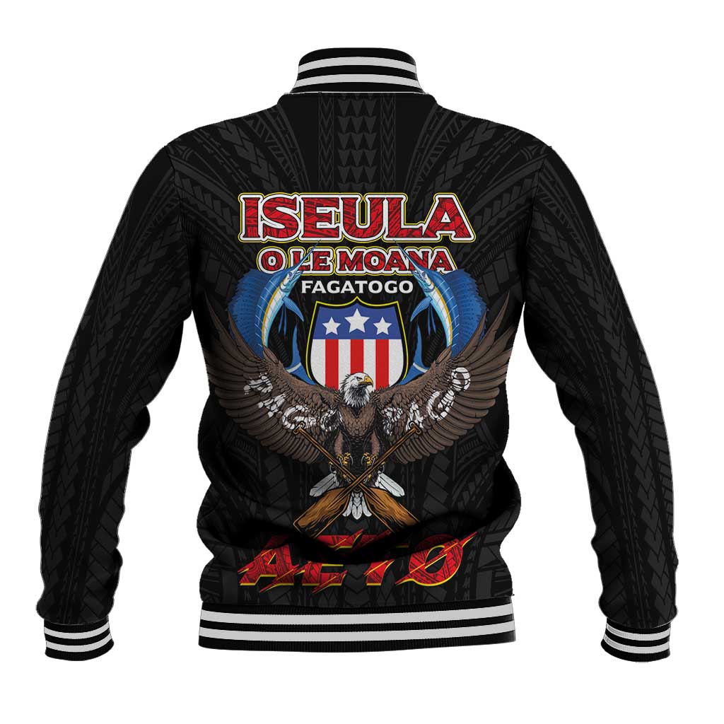 American Samoa Fautasi Baseball Jacket Pago Pago Aeto and Iseula o le Moana of Fagatogo Black Color - Polynesian Pride