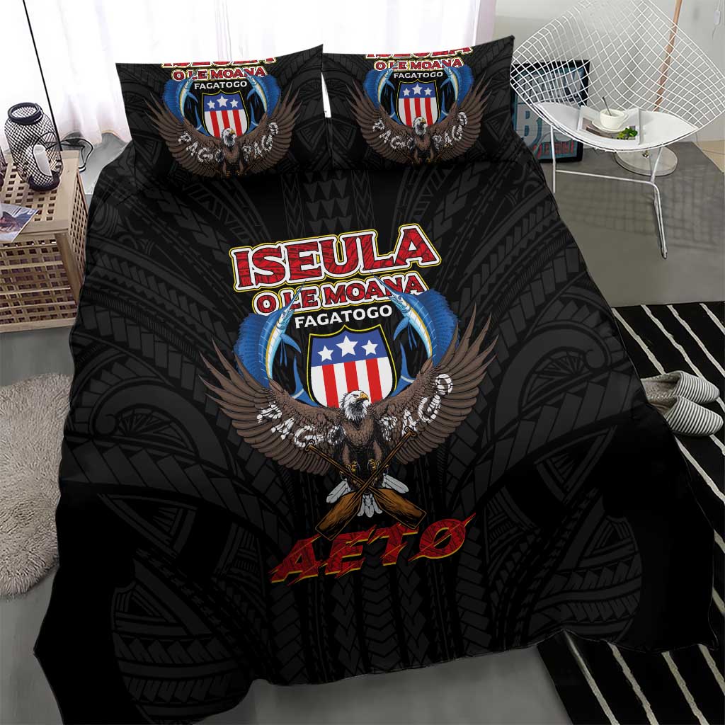 American Samoa Fautasi Bedding Set Pago Pago Aeto and Iseula o le Moana of Fagatogo Black Color - Polynesian Pride