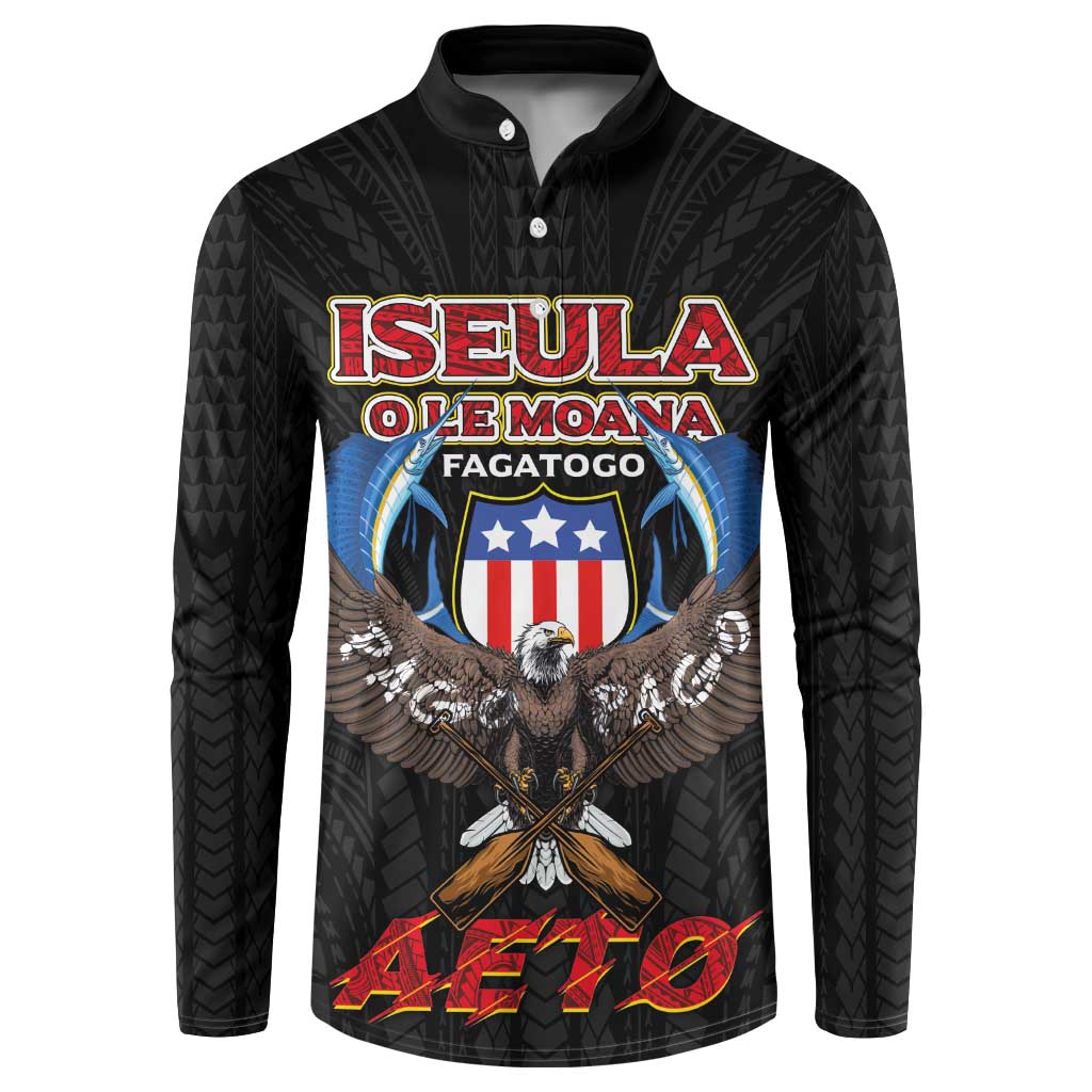American Samoa Fautasi Button Sweatshirt Pago Pago Aeto and Iseula o le Moana of Fagatogo Black Color - Polynesian Pride