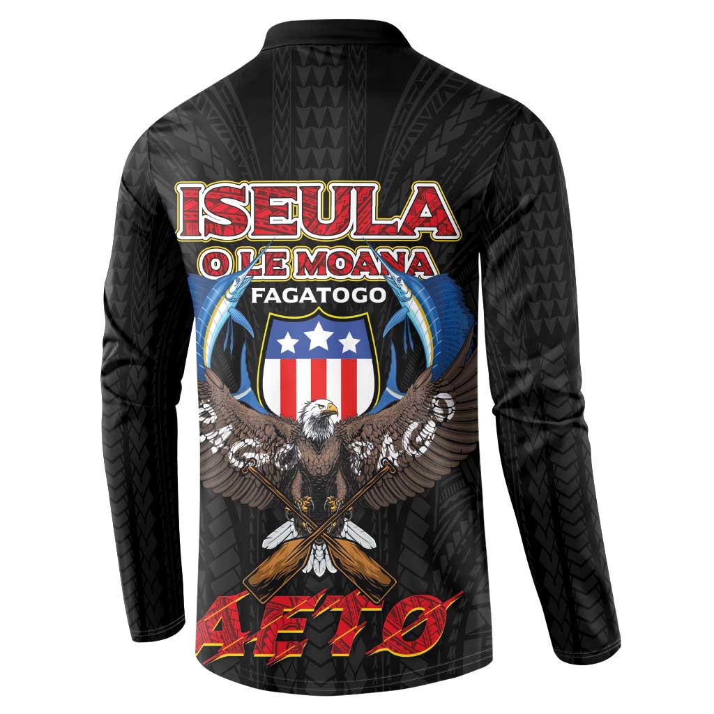 American Samoa Fautasi Button Sweatshirt Pago Pago Aeto and Iseula o le Moana of Fagatogo Black Color - Polynesian Pride