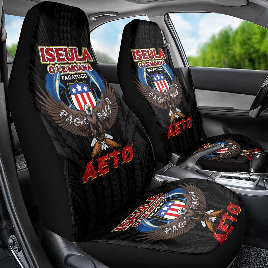 American Samoa Fautasi Car Seat Cover Pago Pago Aeto and Iseula o le Moana of Fagatogo Black Color - Polynesian Pride