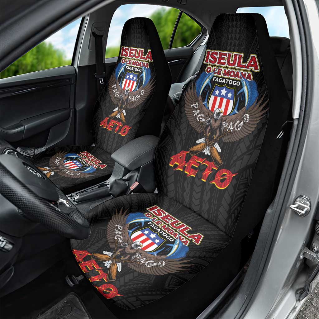 American Samoa Fautasi Car Seat Cover Pago Pago Aeto and Iseula o le Moana of Fagatogo Black Color - Polynesian Pride