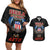 American Samoa Fautasi Couples Matching Off Shoulder Short Dress and Hawaiian Shirt Pago Pago Aeto and Iseula o le Moana of Fagatogo Black Color - Polynesian Pride