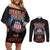 American Samoa Fautasi Couples Matching Off Shoulder Short Dress and Long Sleeve Button Shirt Pago Pago Aeto and Iseula o le Moana of Fagatogo Black Color - Polynesian Pride