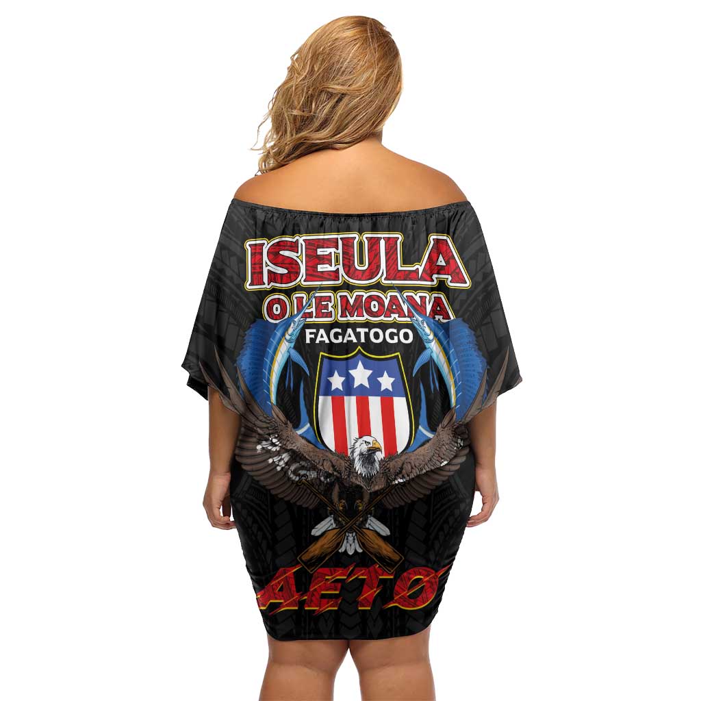American Samoa Fautasi Family Matching Off Shoulder Short Dress and Hawaiian Shirt Pago Pago Aeto and Iseula o le Moana of Fagatogo Black Color - Polynesian Pride