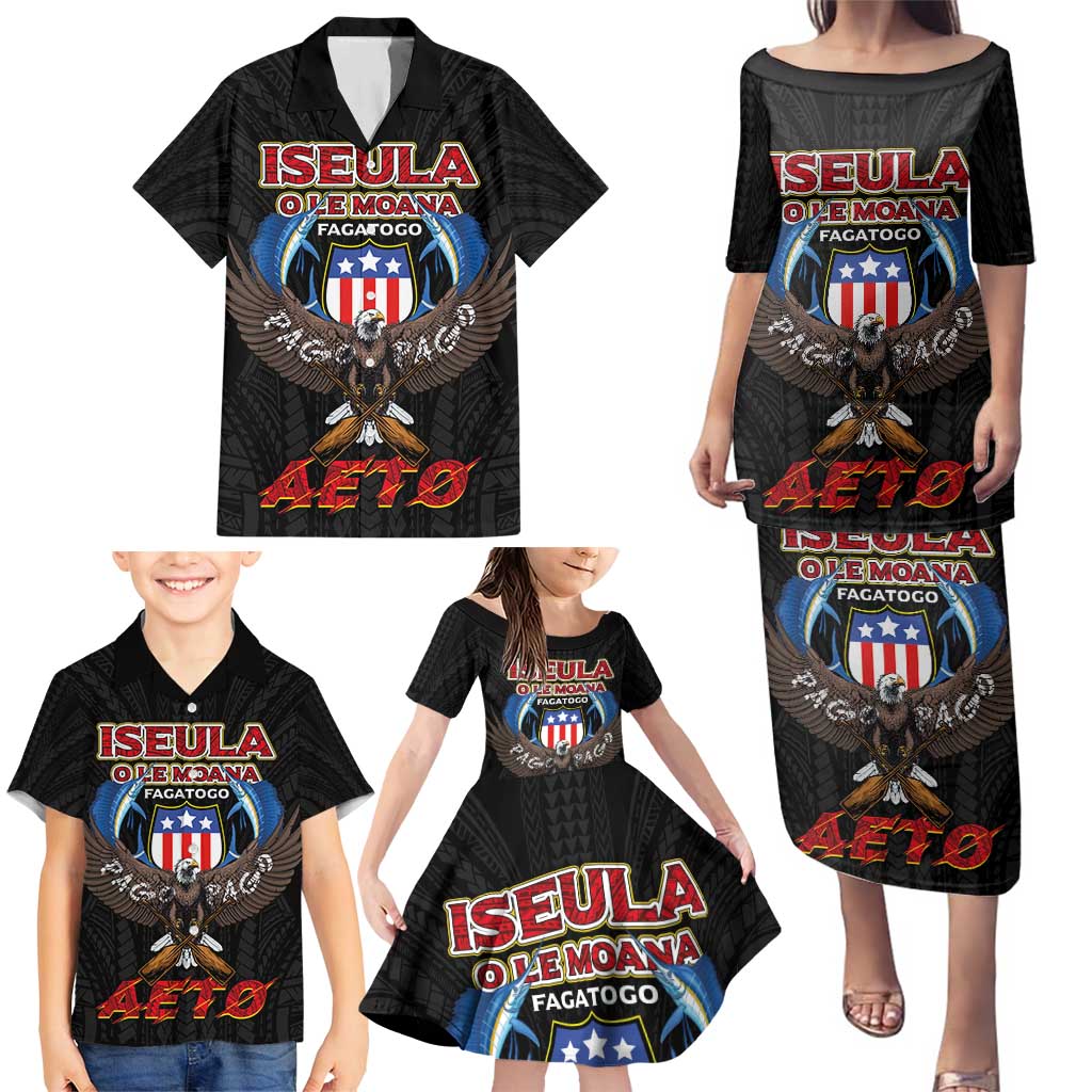 American Samoa Fautasi Family Matching Puletasi and Hawaiian Shirt Pago Pago Aeto and Iseula o le Moana of Fagatogo Black Color - Polynesian Pride
