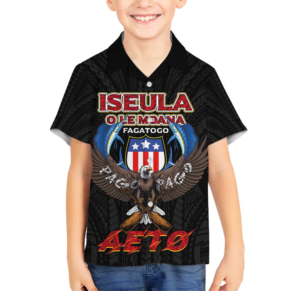 American Samoa Fautasi Family Matching Tank Maxi Dress and Hawaiian Shirt Pago Pago Aeto and Iseula o le Moana of Fagatogo Black Color - Polynesian Pride