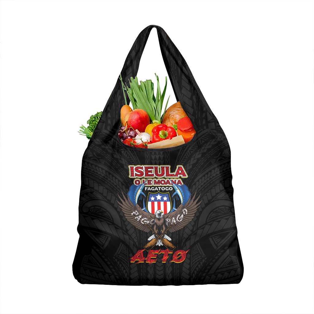 American Samoa Fautasi Grocery Bag Pago Pago Aeto and Iseula o le Moana of Fagatogo Black Color LT03 1-pack One Size Black - Polynesian Pride