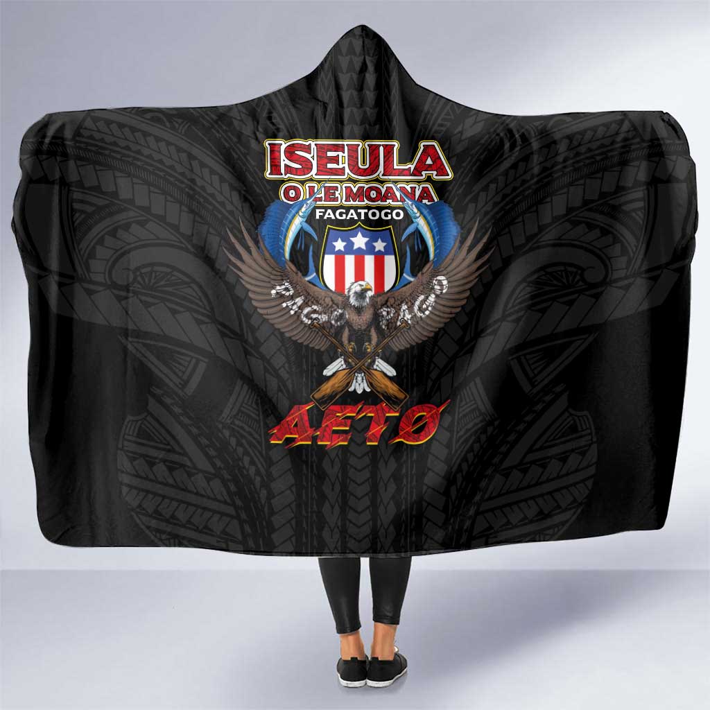American Samoa Fautasi Hooded Blanket Pago Pago Aeto and Iseula o le Moana of Fagatogo Black Color LT03 One Size Black - Polynesian Pride