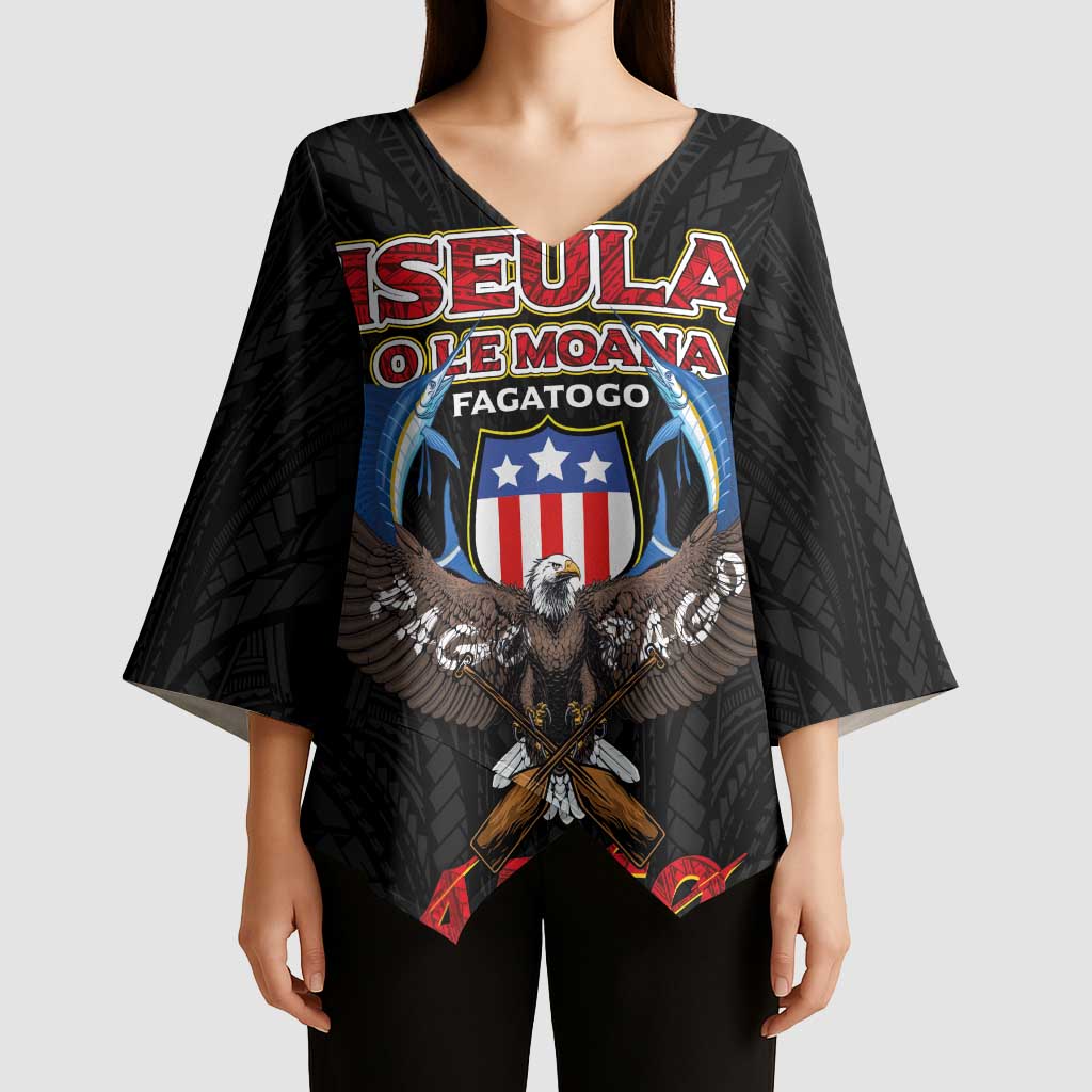 American Samoa Fautasi Kimono Sleeve Blouse Pago Pago Aeto and Iseula o le Moana of Fagatogo Black Color - Polynesian Pride