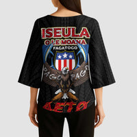 American Samoa Fautasi Kimono Sleeve Blouse Pago Pago Aeto and Iseula o le Moana of Fagatogo Black Color - Polynesian Pride