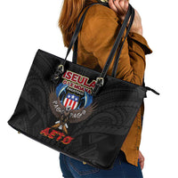 American Samoa Fautasi Leather Tote Bag Pago Pago Aeto and Iseula o le Moana of Fagatogo Black Color - Polynesian Pride