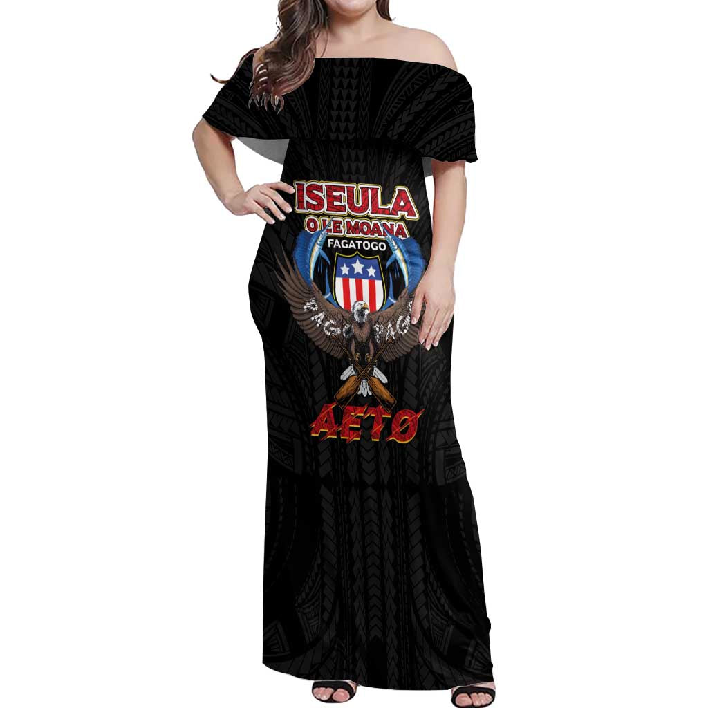 American Samoa Fautasi Off Shoulder Maxi Dress Pago Pago Aeto and Iseula o le Moana of Fagatogo Black Color - Polynesian Pride