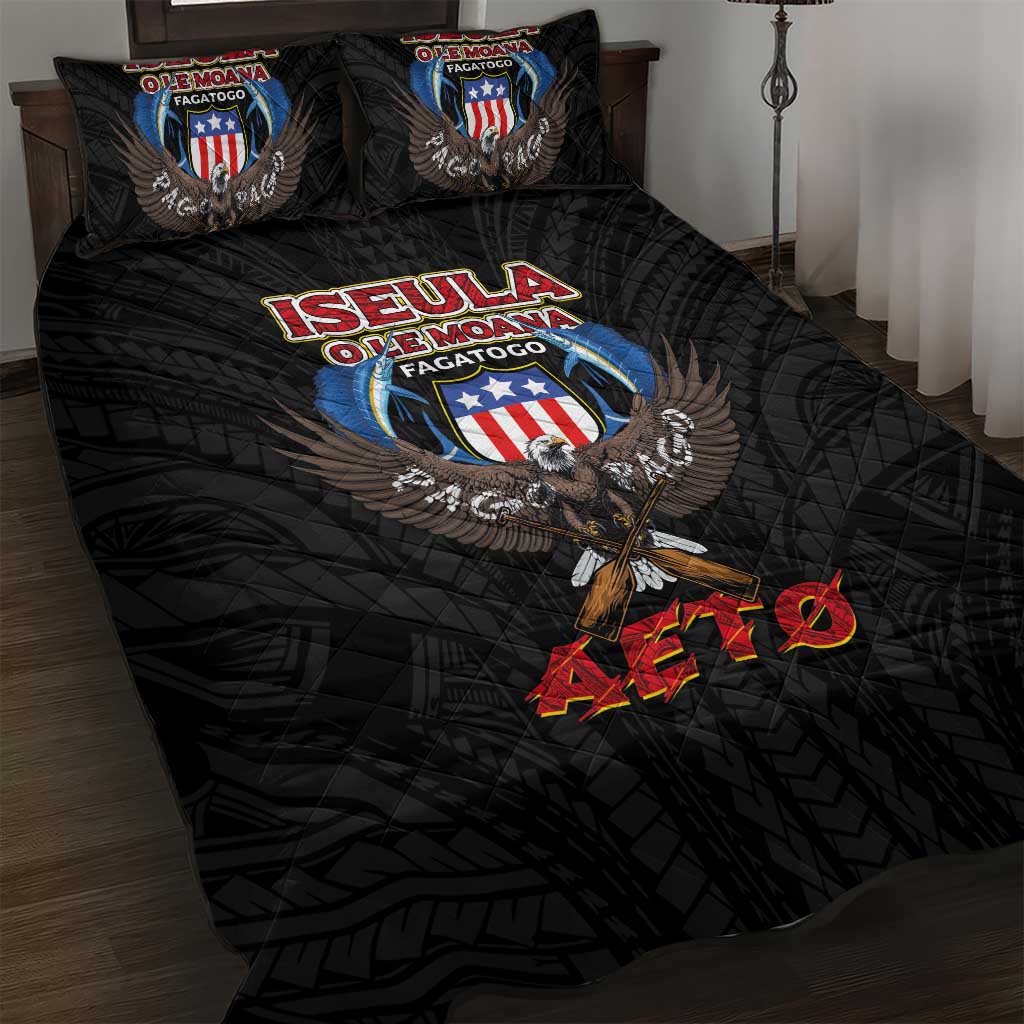 American Samoa Fautasi Quilt Bed Set Pago Pago Aeto and Iseula o le Moana of Fagatogo Black Color LT03 Black - Polynesian Pride