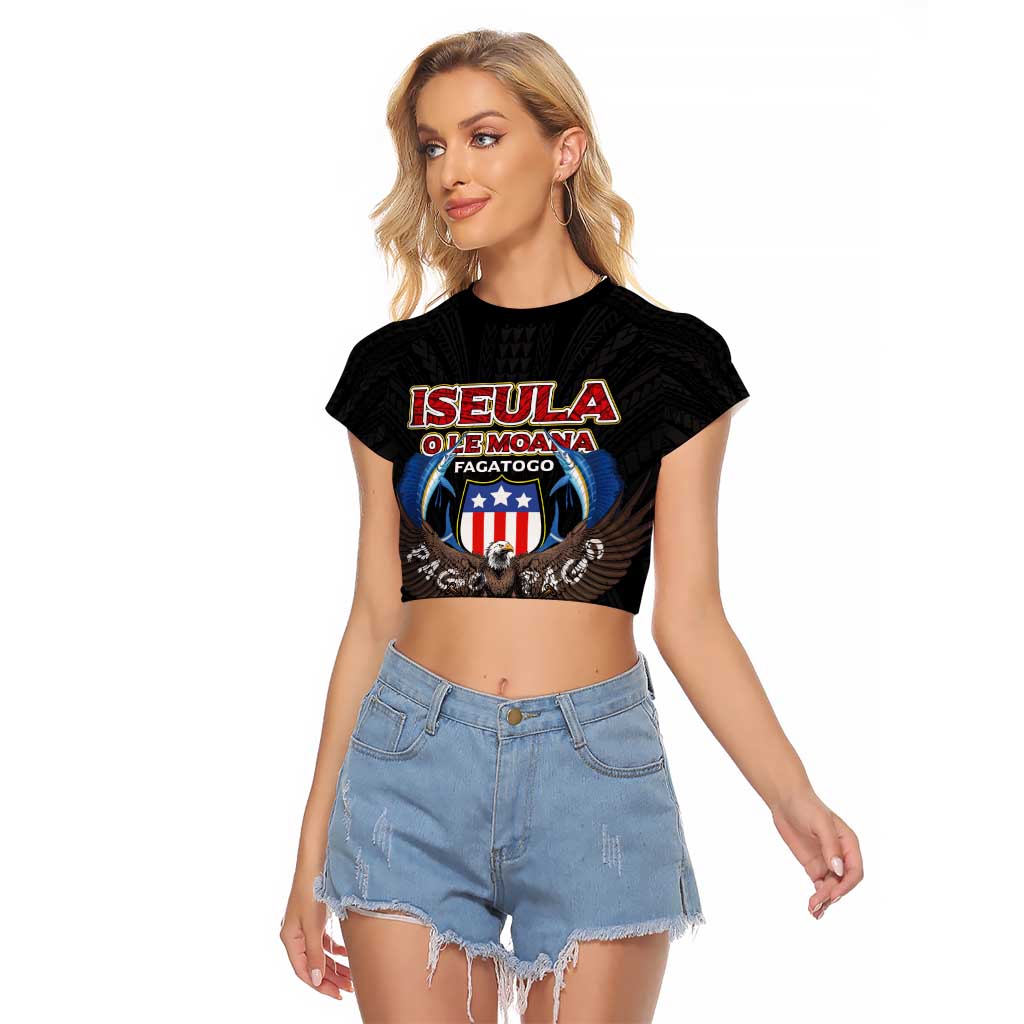American Samoa Fautasi Raglan Cropped T Shirt Pago Pago Aeto and Iseula o le Moana of Fagatogo Black Color - Polynesian Pride