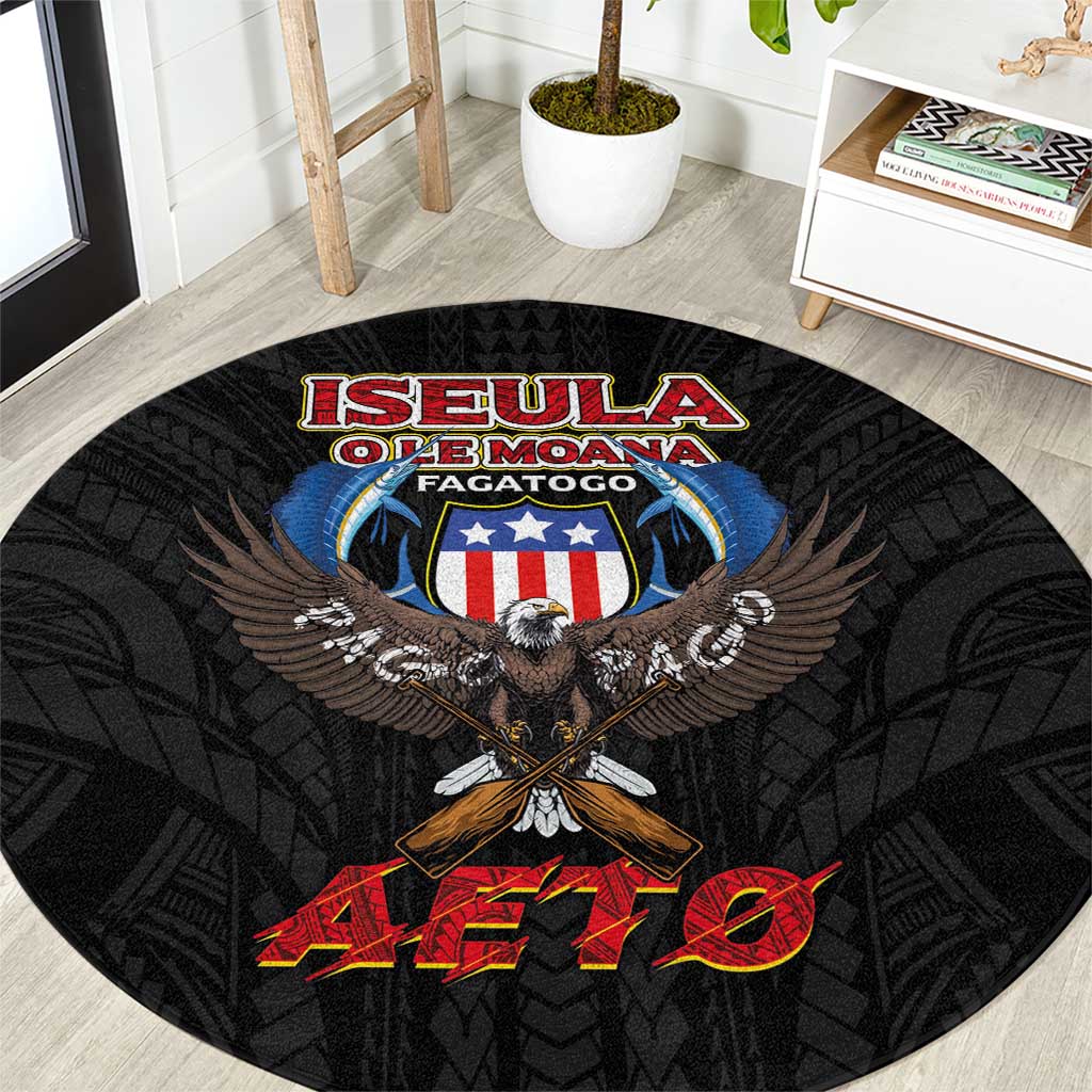 American Samoa Fautasi Round Carpet Pago Pago Aeto and Iseula o le Moana of Fagatogo Black Color - Polynesian Pride