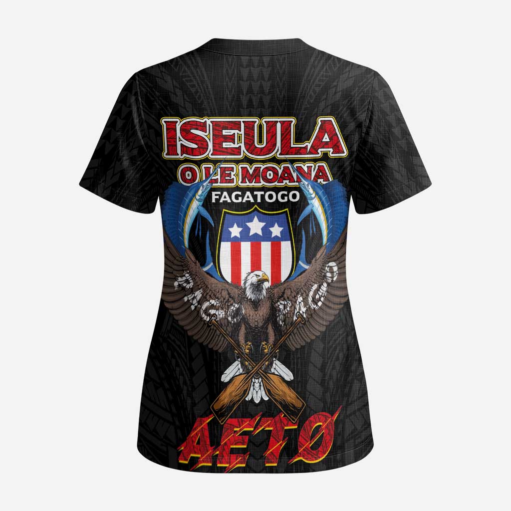 American Samoa Fautasi Scrub Top Pago Pago Aeto and Iseula o le Moana of Fagatogo Black Color - Polynesian Pride