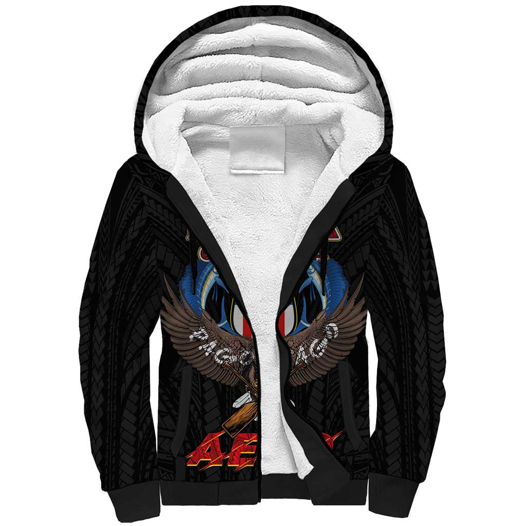 American Samoa Fautasi Sherpa Hoodie Pago Pago Aeto and Iseula o le Moana of Fagatogo Black Color LT03 Unisex Black - Polynesian Pride