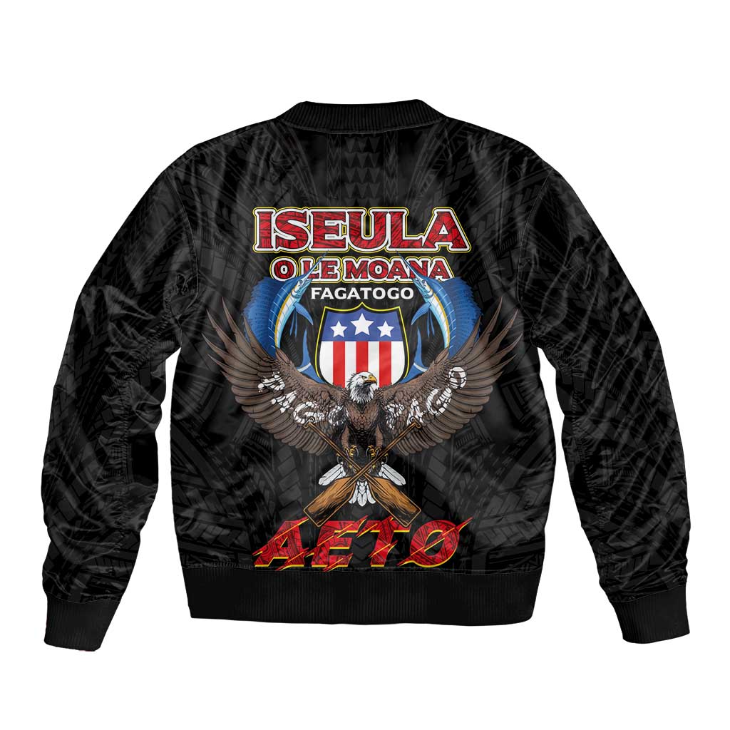 American Samoa Fautasi Sleeve Zip Bomber Jacket Pago Pago Aeto and Iseula o le Moana of Fagatogo Black Color - Polynesian Pride