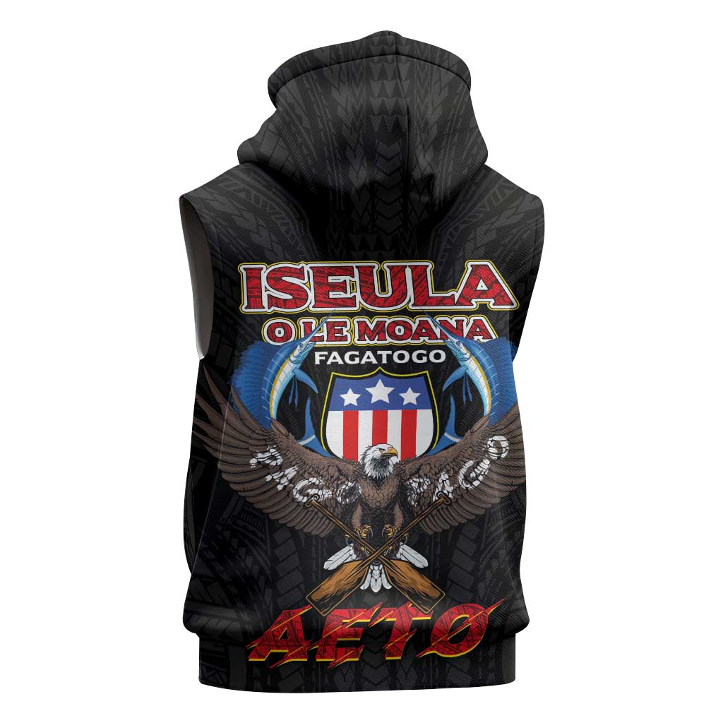 American Samoa Fautasi Sleeveless Zip Hoodie Pago Pago Aeto and Iseula o le Moana of Fagatogo Black Color - Polynesian Pride