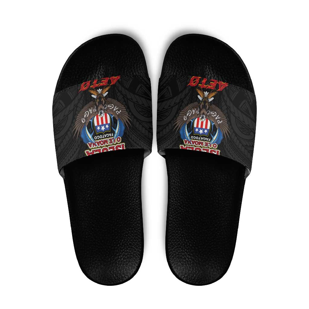 American Samoa Fautasi Slide Sandals Pago Pago Aeto and Iseula o le Moana of Fagatogo Black Color - Polynesian Pride