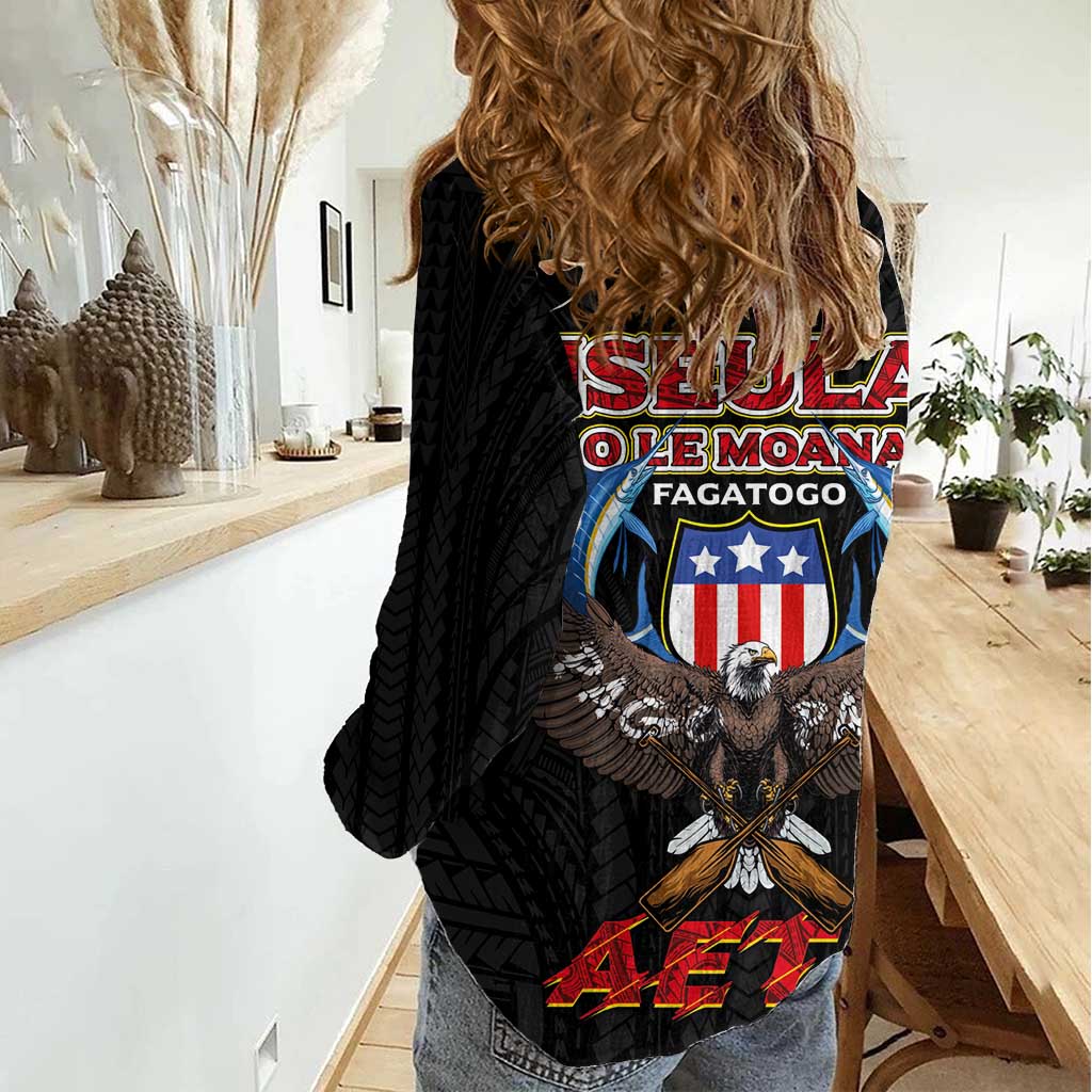 American Samoa Fautasi Women Casual Shirt Pago Pago Aeto and Iseula o le Moana of Fagatogo Black Color - Polynesian Pride