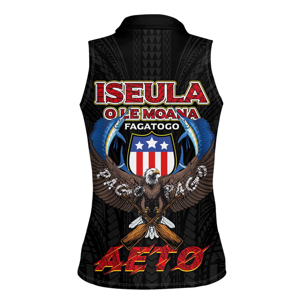 American Samoa Fautasi Women Sleeveless Polo Shirt Pago Pago Aeto and Iseula o le Moana of Fagatogo Black Color - Polynesian Pride