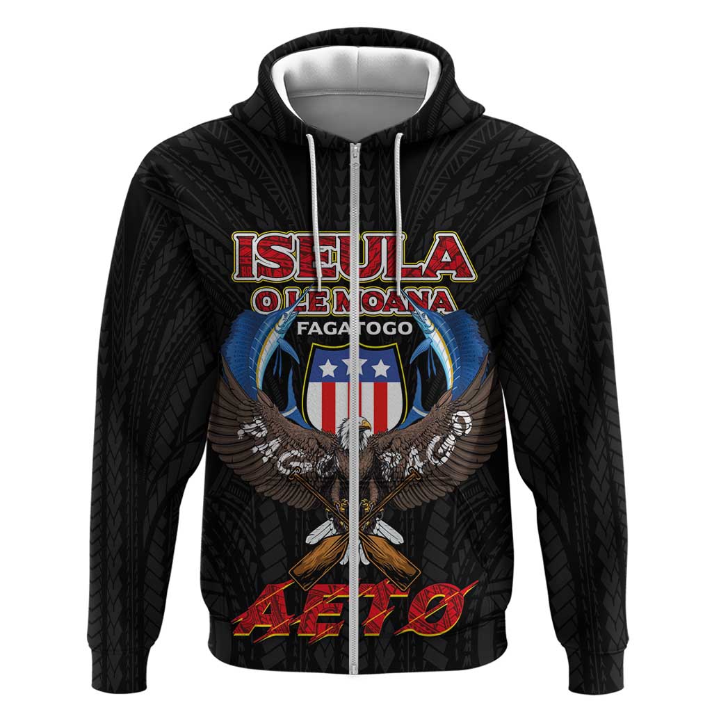 American Samoa Fautasi Zip Hoodie Pago Pago Aeto and Iseula o le Moana of Fagatogo Black Color LT03 Zip Hoodie Black - Polynesian Pride