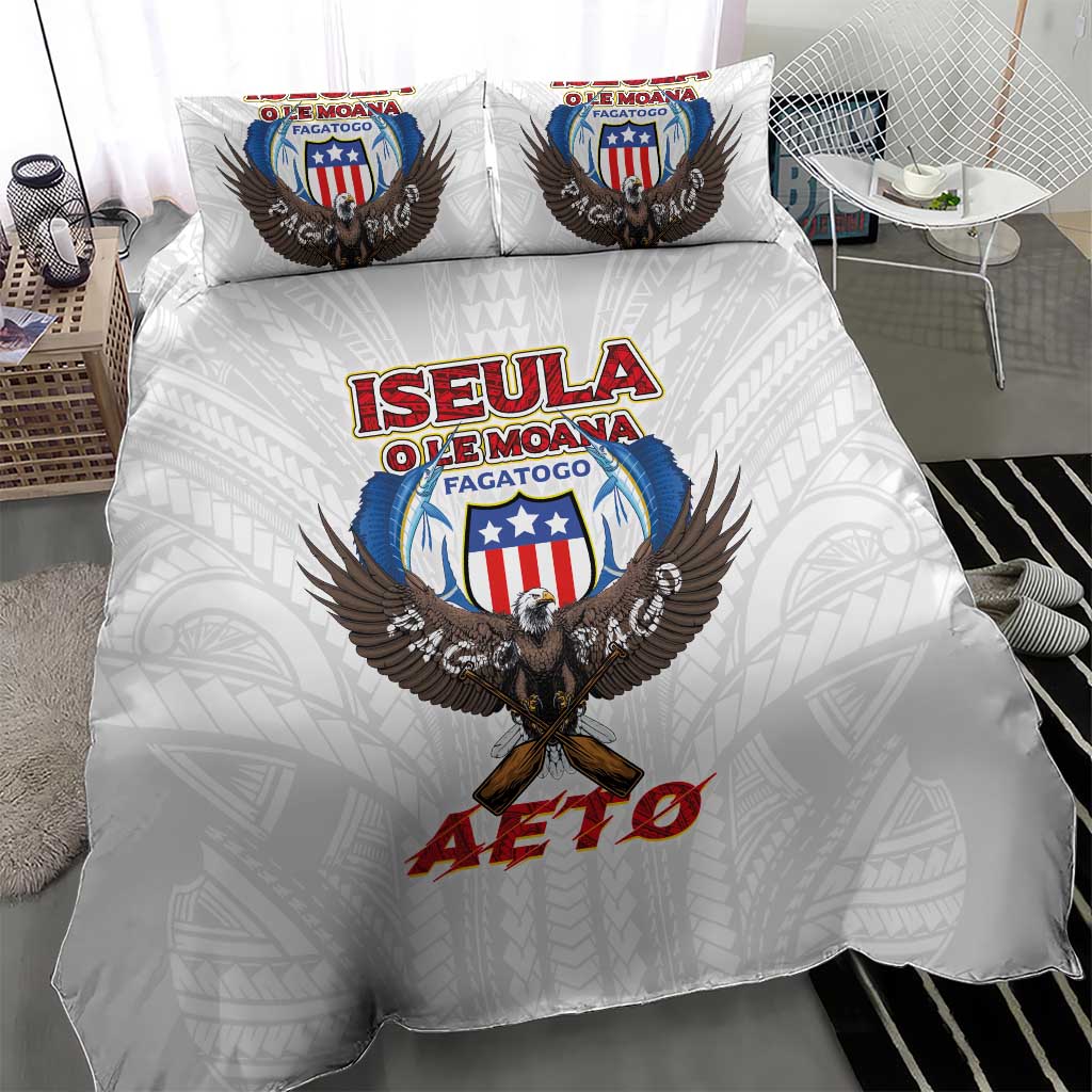 American Samoa Fautasi Bedding Set Pago Pago Aeto and Iseula o le Moana of Fagatogo White Color - Polynesian Pride