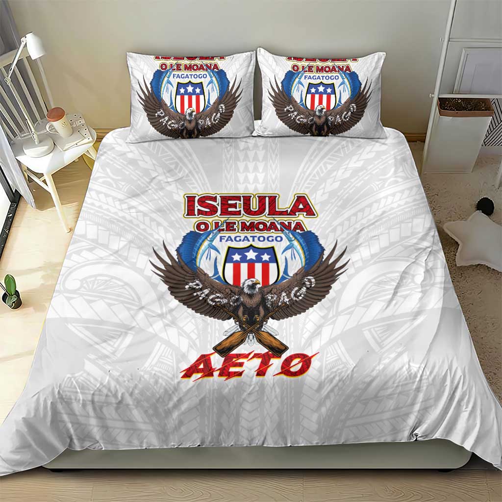 American Samoa Fautasi Bedding Set Pago Pago Aeto and Iseula o le Moana of Fagatogo White Color - Polynesian Pride