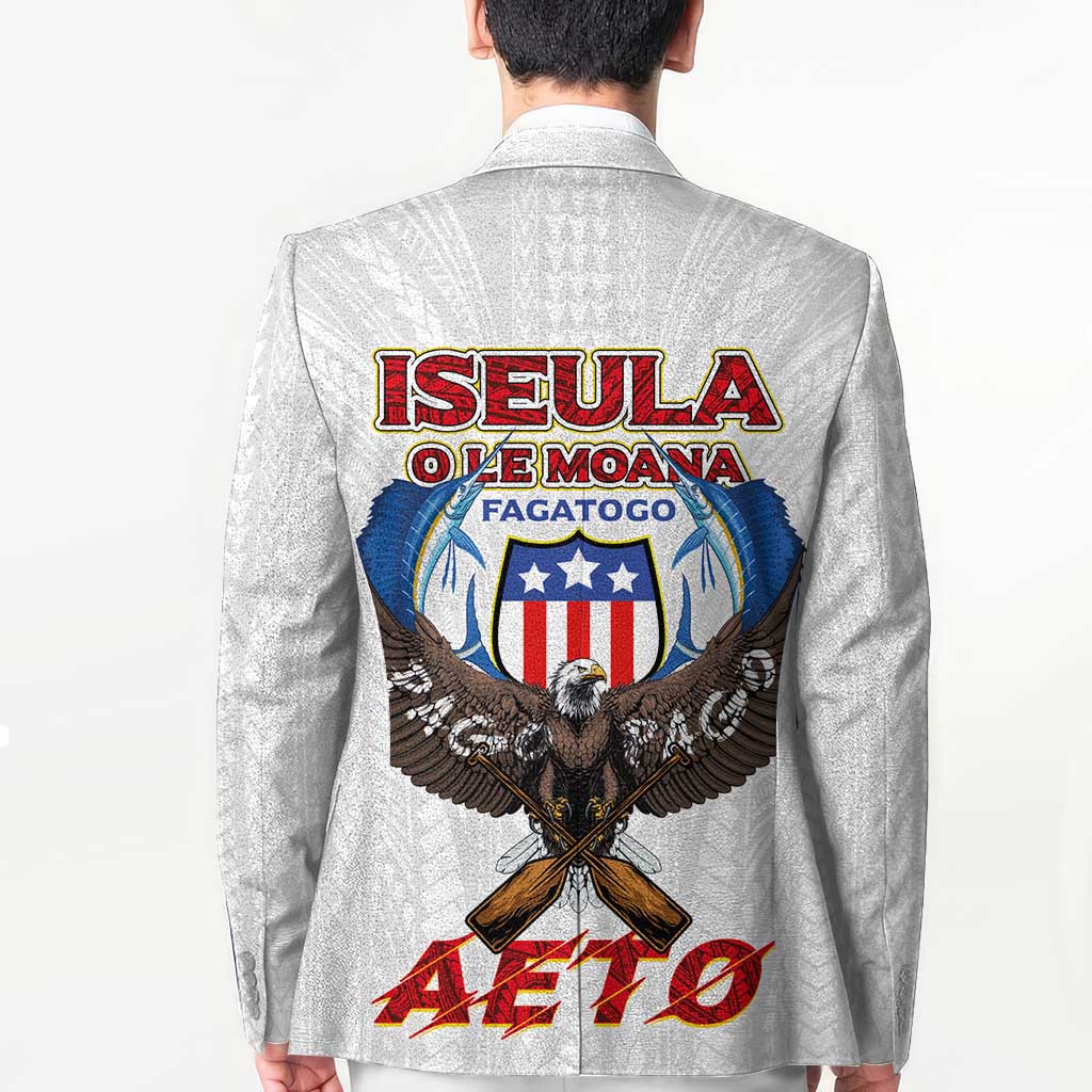 American Samoa Fautasi Blazer Pago Pago Aeto and Iseula o le Moana of Fagatogo White Color - Polynesian Pride